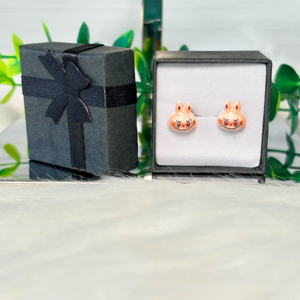 Cute Light Pink‎ Monster Character Stud Earrings